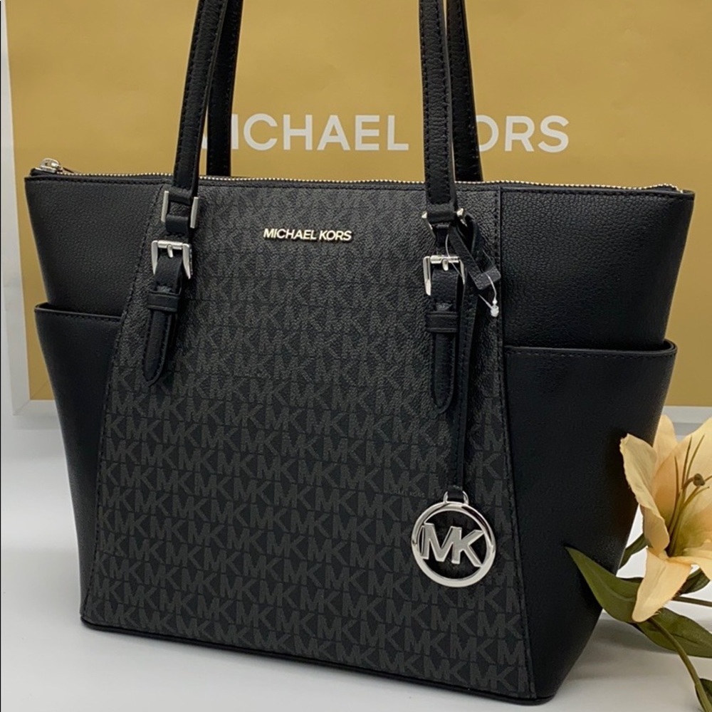 MICHAEL KORS CHARLOTTE LARGE TOP ZIP TOTE Black - Picture 13 of 16